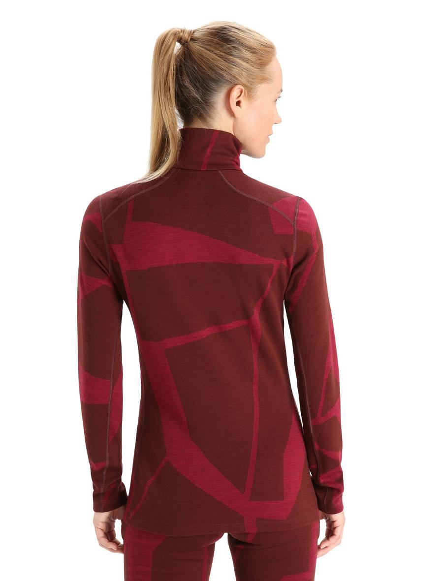 Women's Icebreaker Merino 250 Vertex Long Sleeve Half Zip Thermal Top Fractured Landscapes One Piece & Sets Espresso / Cherry | CA 1160MQZA